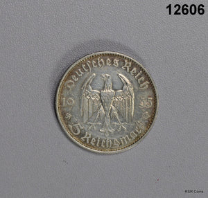 THIRD REICH GERMANY 1935 5 REICHSMARK GARRISON CHURCH SILVER COIN #12606