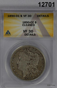 1890 CC MORGAN SILVER DOLLAR ANACS CERTIFIED VF30 FLASHY CLEANED RARE DATE#12701