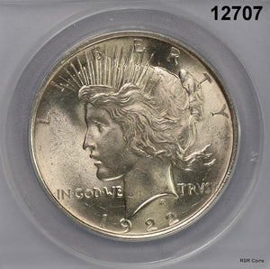 1922 PEACE SILVER DOLLAR ANACS CERTIFIED MS63 PALE GOLDEN FULLY STRUCK! #12707