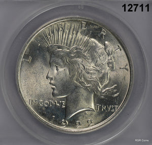 1922 PEACE SILVER DOLLAR ANACS CERTIFIED MS63 FLASHY FULLY STRUCK! #12711