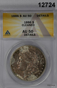 1886 MORGAN SILVER DOLLAR ANACS CERTIFIED AU50 CLEANED TONED! #12724