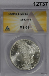 1882 S MORGAN SILVER DOLLAR ANACS CERTIFIED MS63 LOOKS MUCH BETTER FLASHY #12737