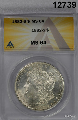 1882 S MORGAN SILVER DOLLAR ANACS CERTIFIED MS64 LOOKS GEM! FLASHY! #12739