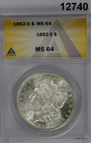 1882 S MORGAN SILVER DOLLAR ANACS CERTIFIED MS64 FLASHY FULLY STRUCK! #12740