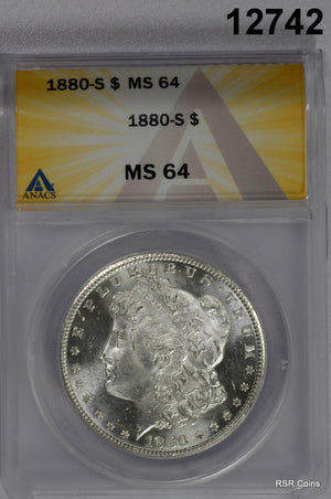 1880 S MORGAN SILVER DOLLAR ANACS CERTIFIED MS64 LOOKS GEM! #12742