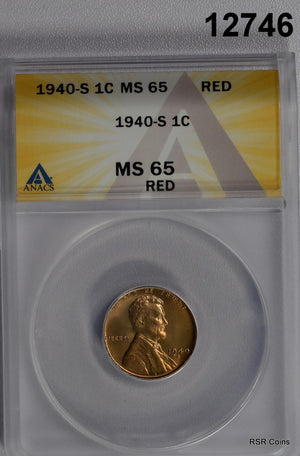 1940 S LINCOLN CENT ANACS CERTIFIED MS64 RD NICE! #12746