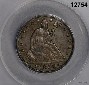 1854 SEATED LIBERTY HALF ANACS CERTIFIED VF35 GREEN GRAY COLOR! #12754