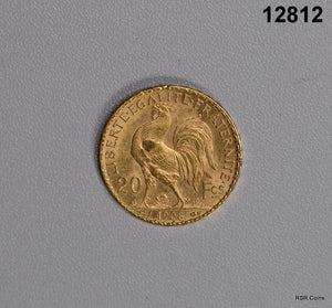 1908 FRENCH 20 FRANC BU GOLD ROOSTER! #12812