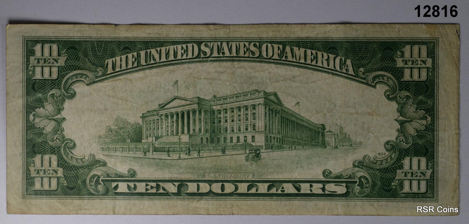 1934 A SILVER CERTIFICATE $10 NORTH AFRICA YELLOW SEAL WWII EMERGENCY NOTE#12816