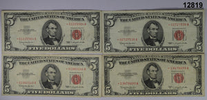 LOT OF 4 $5 RED SEAL STAR NOTES  1963 (3) 1953 C (1) CIRCULATED LOT! #12819