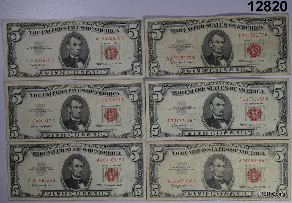 LOT OF 11 1963 $5 RED SEAL NOTES CIRCULATED! #12820