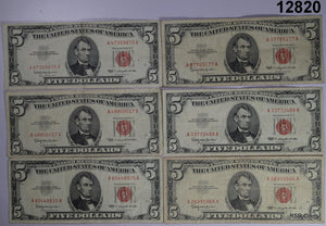 LOT OF 11 1963 $5 RED SEAL NOTES CIRCULATED! #12820