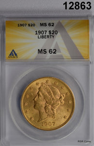 1907 $20 GOLD LIBERTY ANACS CERTIFIED MS62 LOOKS BETTER! #12863