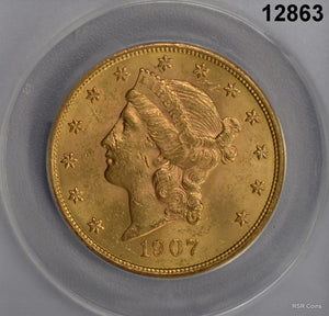 1907 $20 GOLD LIBERTY ANACS CERTIFIED MS62 LOOKS BETTER! #12863