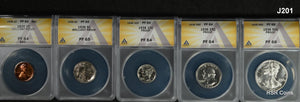 1936 ORIGINAL 5 COIN PROOF SET ANACS CERTIFIED PF64 TO 66 RARE EARLY SET! #J201