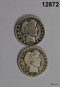 2 COIN LOT BARBER QUARTERS 1907S & 1914 FINE!! #12872