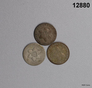 LOT OF 3 1852 SILVER THREE CENT PIECES ALL AG GOOD WITH DATES #12880