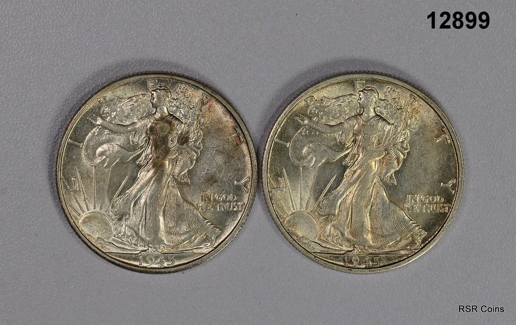 2 COIN LOT: 1945 D & S WALKING LIBERTY HALF AU++ #12899