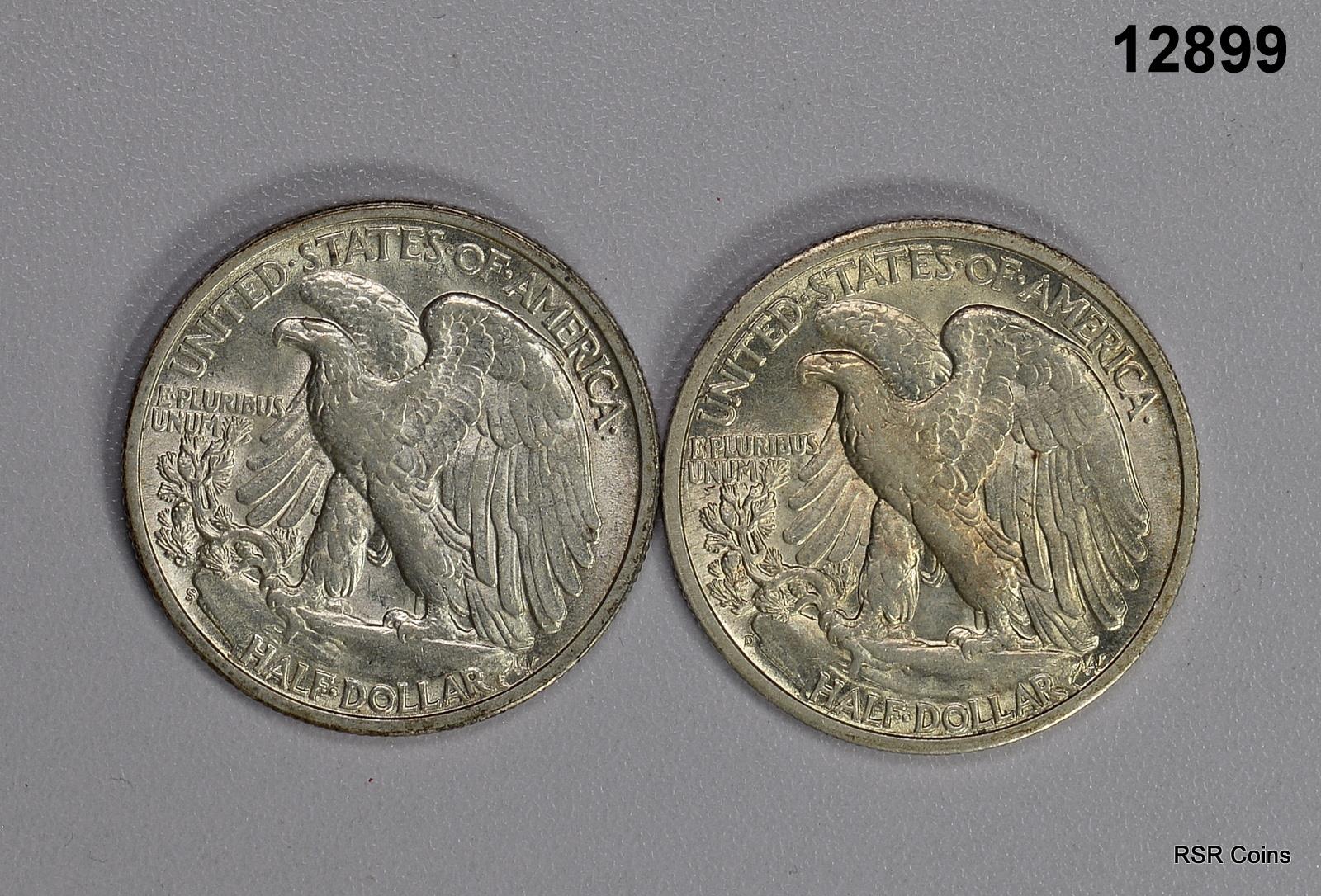 2 COIN LOT: 1945 D & S WALKING LIBERTY HALF AU++ #12899