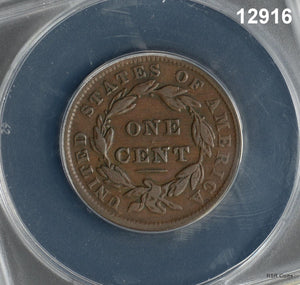 1838 LARGE CENT ANACS CERTIFIED VF25 NICE COLOR! #12916