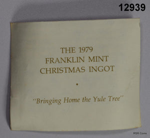 1979 FRANKLIN MINT STERLING SILVER CHRISTMAS 1979 INGOT BOX/COA #12939
