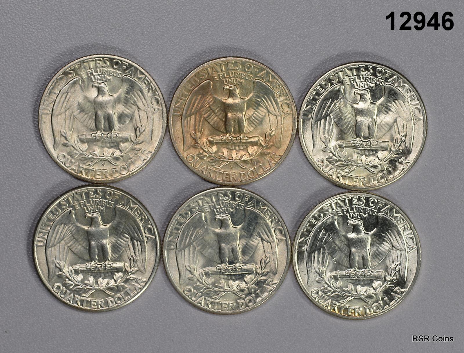 6 COIN LOT CHOICE TO GEM BU WASHINGTON QUARTERS 1952S, 48S, 49, 45, 47,44 #12946