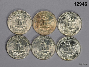 6 COIN LOT CHOICE TO GEM BU WASHINGTON QUARTERS 1952S, 48S, 49, 45, 47,44 #12946