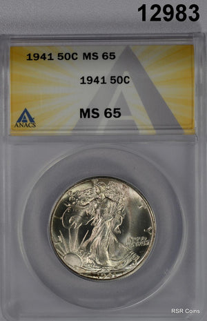 1941 WALKING LIBERTY HALF ANACS CERTIFIED MS65 FLASHY! #12983