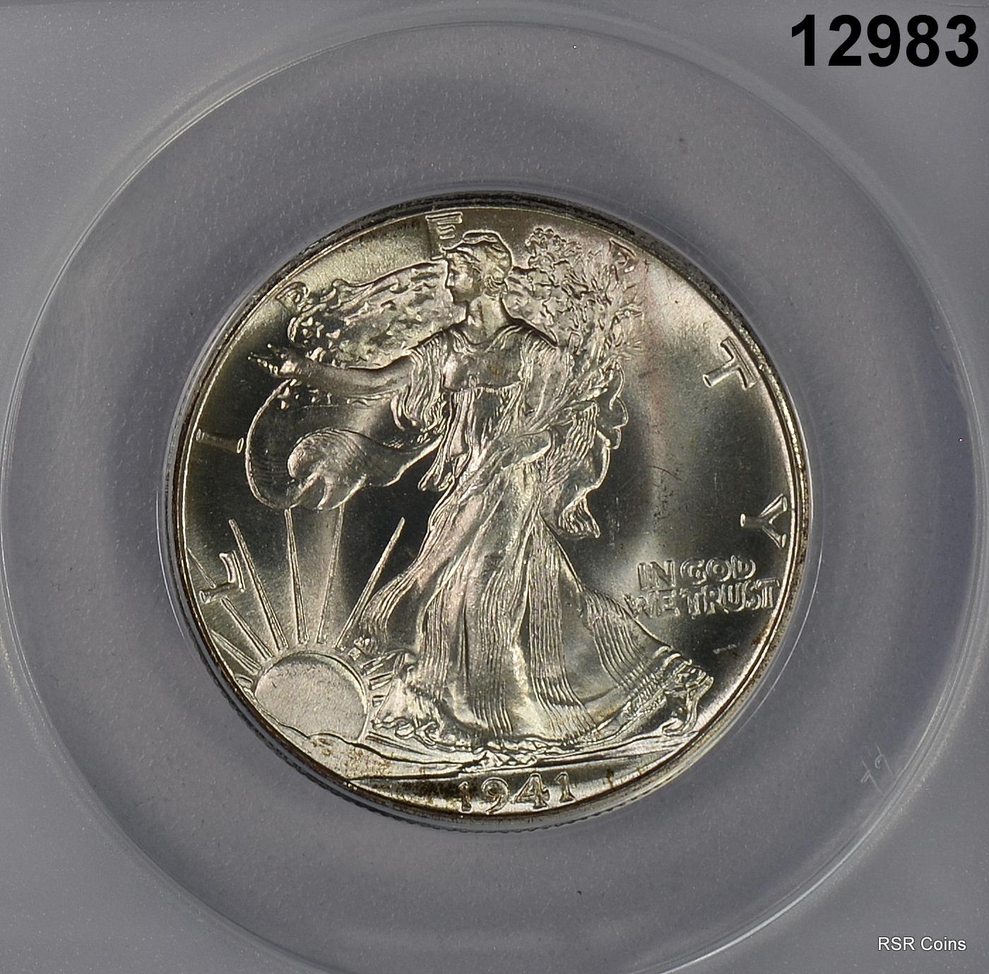 1941 WALKING LIBERTY HALF ANACS CERTIFIED MS65 FLASHY! #12983