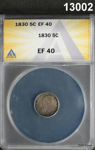 1830 CAPPED BUST 5 CENT ANACS CERTIFIED EF40 ORIGINAL! #13002