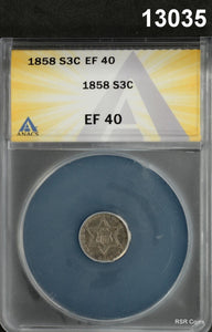 1858 3 CENT SILVER TRIMES ANACS CERTIFIED EF40 ORIGINAL! #13035