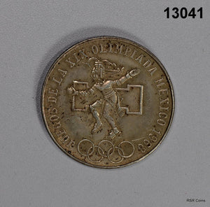 1968 MEXICO 25 PESOS OLYMPIC COIN AU+! #13041