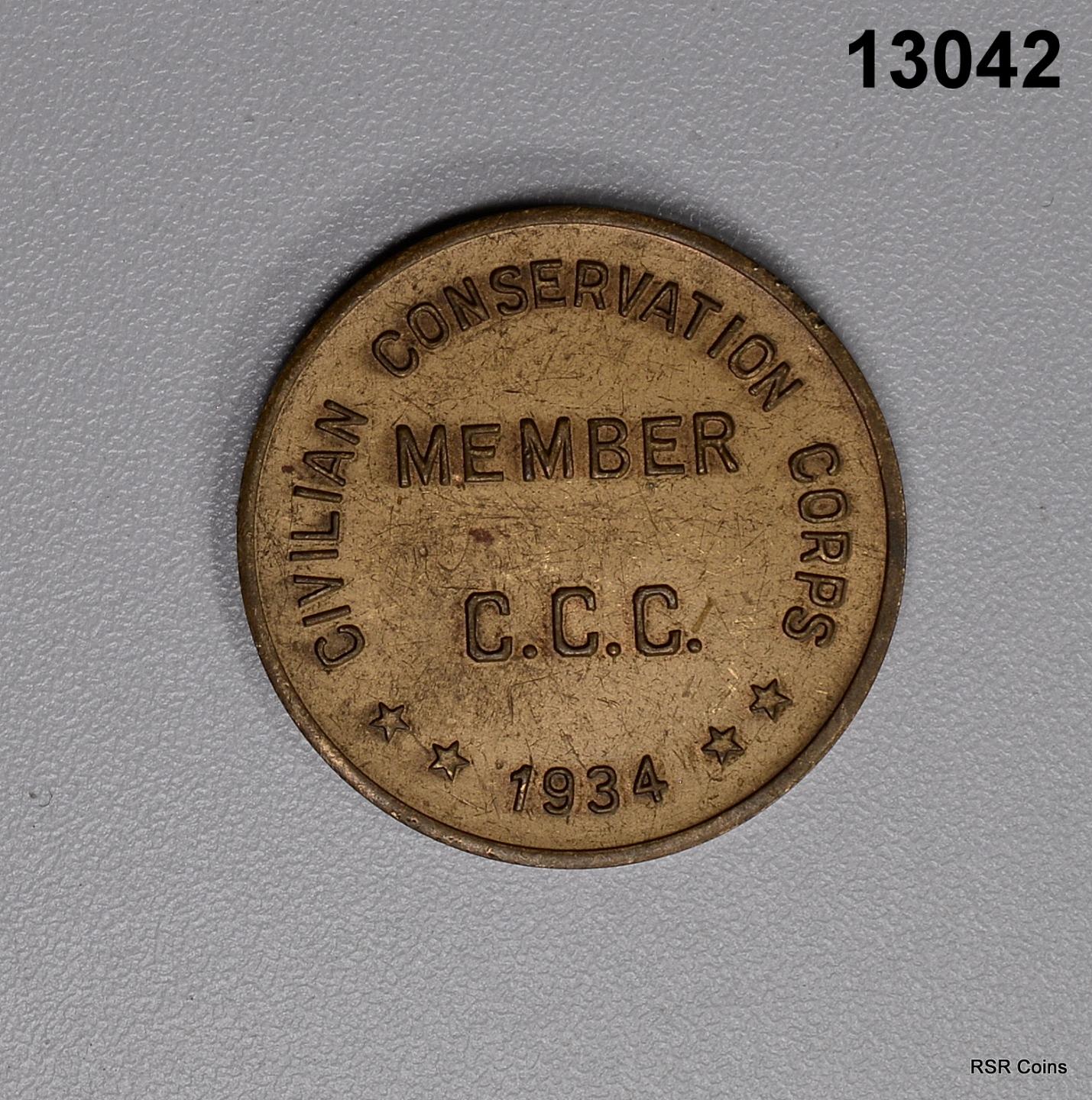 1934 MEMBER CIVILIAN CONSERVATION CORPS C.C.C. TOKEN 34MM BRASS! #13042