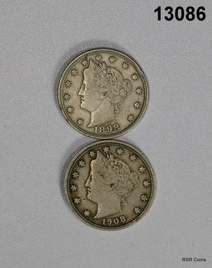 LOT OF 2 LIBERTY NICKELS: 1908 F, 1989 VF #13086