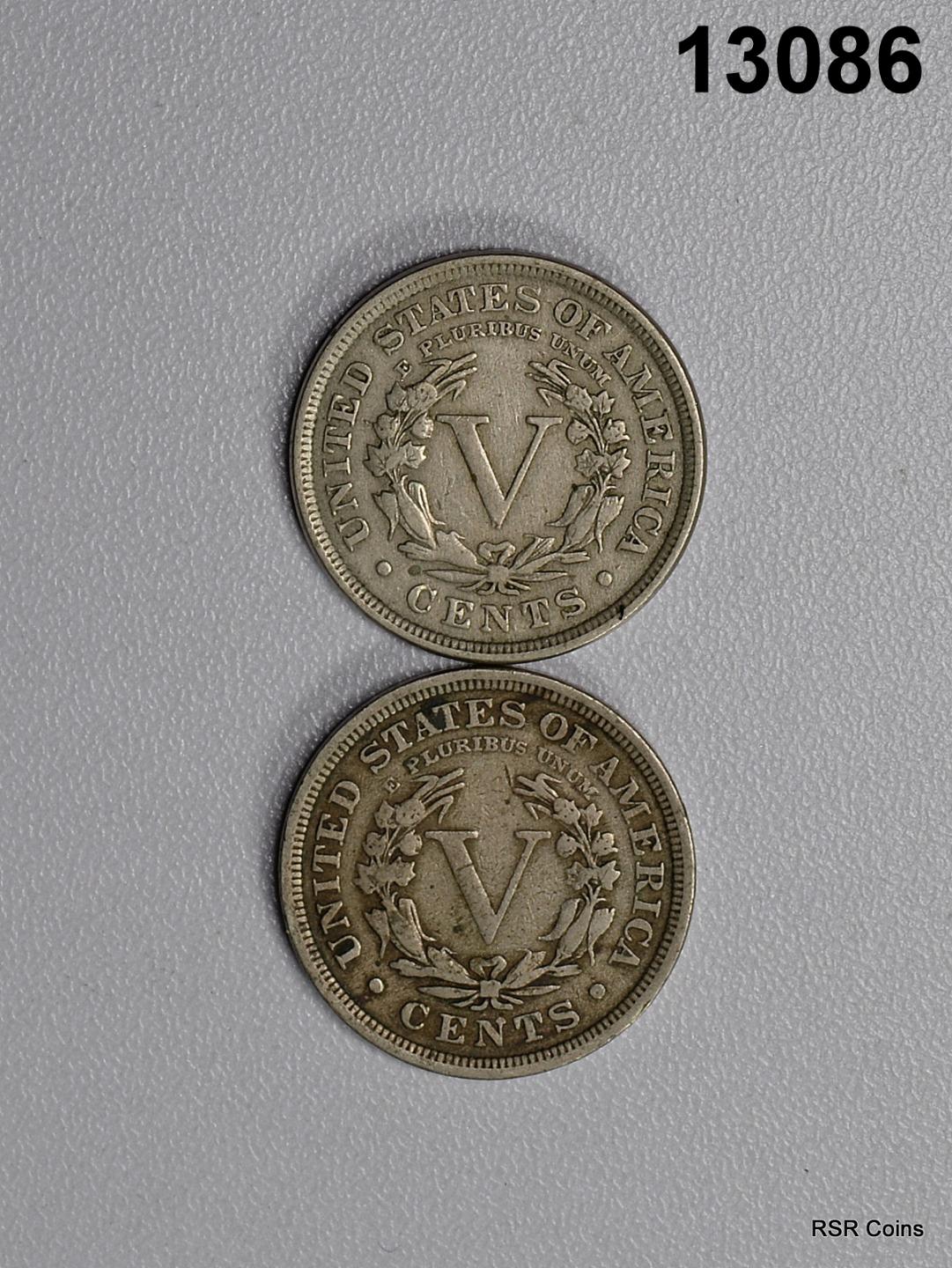 LOT OF 2 LIBERTY NICKELS: 1908 F, 1989 VF #13086