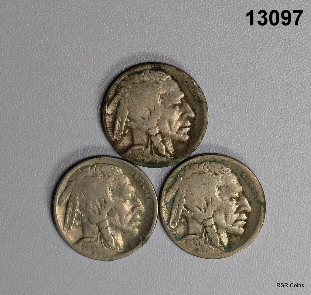 LOT OF 3 BUFFALO NICKELS: 1920 D, 1918, 1924 D AG-GOOD CORRODED #13097