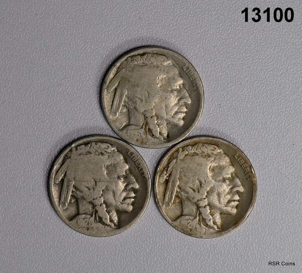 3 COIN BUFFALO NICKEL LOT: 1924 D, 1926 D, 1916 G-VG! #13100