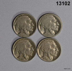 LOT OF 4 BUFFALO NICKELS 25P, 15P, 20S, 36S AG-F! #13102