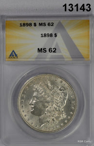 1898 MORGAN SILVER DOLLAR ANACS CERTIFIED MS62 WHITE! #13143