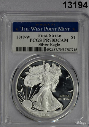 2019 W PROOF SILVER EAGLE PCGS CERTIFIED PR70 DCAM FIRST STRIKE WEST POINT#13194