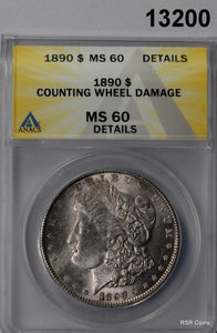 1890 MORGAN SILVER DOLLAR ANACS CERIFIED MS60 COUNTING WHEEL DAMAGE! #13200