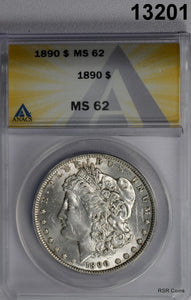 1890 MORGAN SILVER DOLLAR ANACS CERIFIED MS62 LOOKS BETTER! #13201