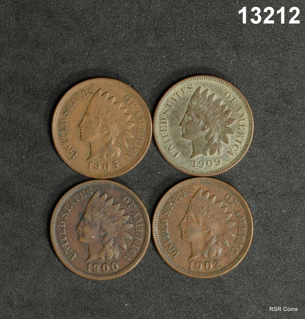 LOT OF 4 INDIAN CENTS: 1902 XF, 1900 VF, 1905 XF, 1909 XF! #13212
