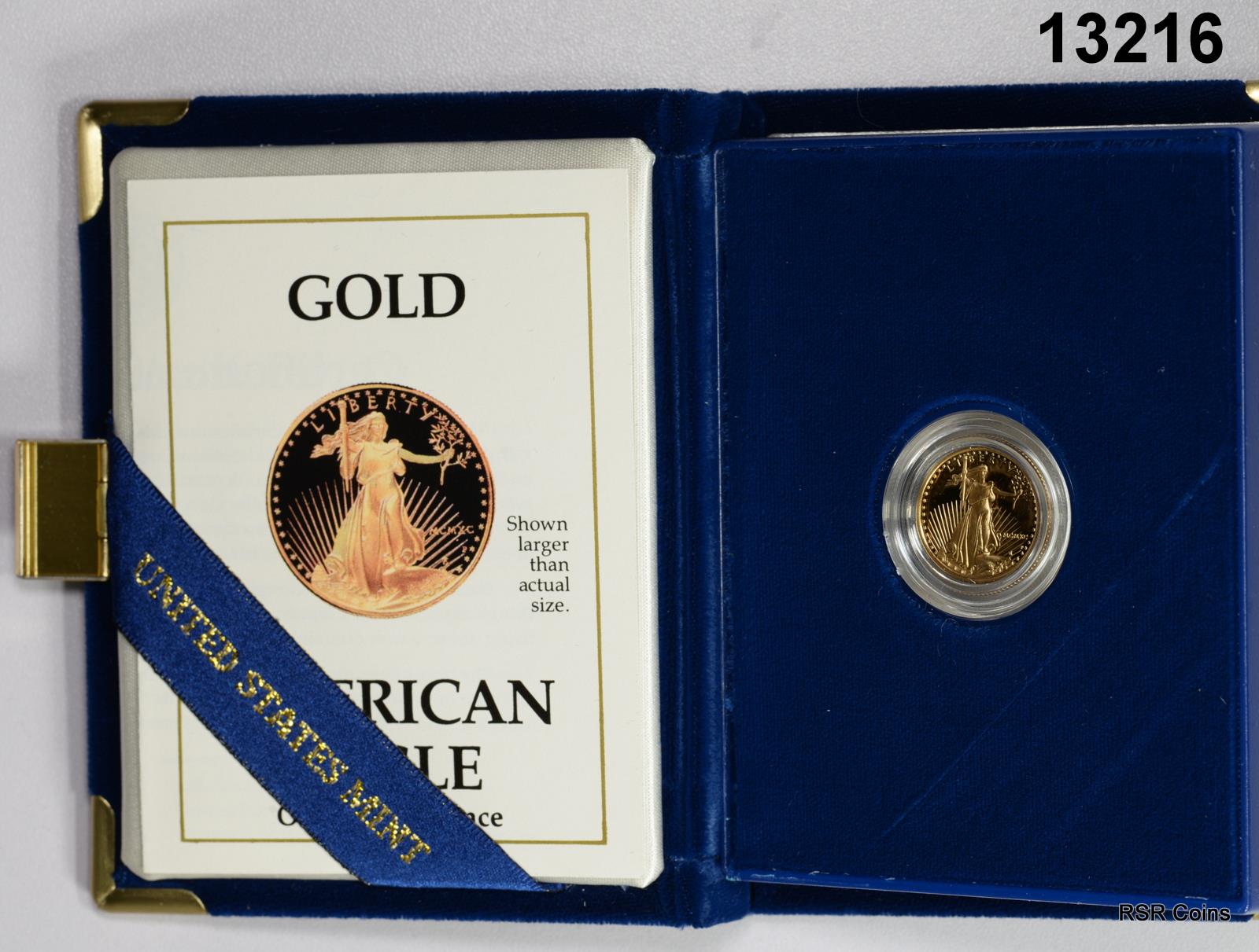 1990 1/10TH OZ $5 PROOF GOLD EAGLE ORIGINAL BOX & COA!! #13216