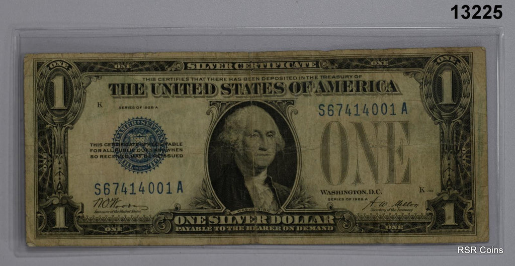 1928 A $1 SILVER CERTIFICATE BLUE SEAL FUNNY BACK NOTE! #13225