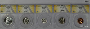 1951 ORIGINAL PROOF SET ANACS CERTIFIED PF66 RED TO PF64 5 COIN SET FLASHY #J307