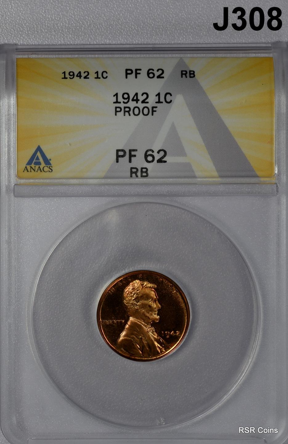 1942 ORIGINAL PROOF SET ANACS CERTIFIED PF62 RB TO PF65 6 COIN SET! #J308