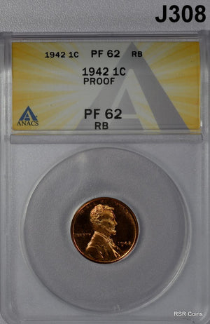 1942 ORIGINAL PROOF SET ANACS CERTIFIED PF62 RB TO PF65 6 COIN SET! #J308