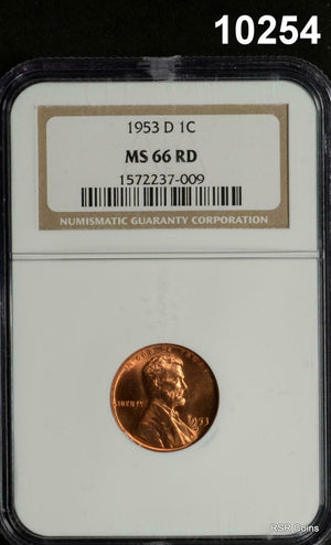 1953 D LINCOLN CENT NGC CERTIFIED MS66 RD SUNSET RED! #10254