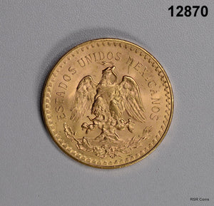 1947 MEXICAN GOLD 50 PESOS COIN 37.5 GRAMS PURE GOLD 1.2059+ OZ GEM BU!! #12870